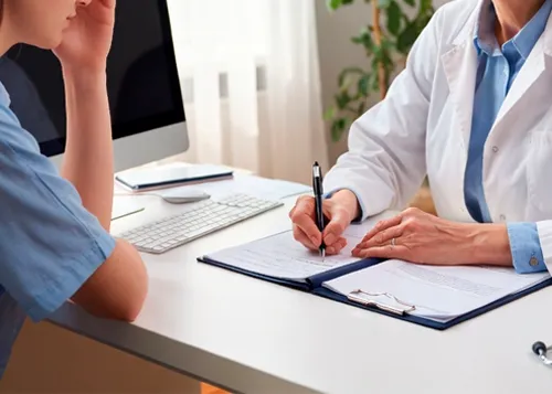 Врач пишет в медицинской карте